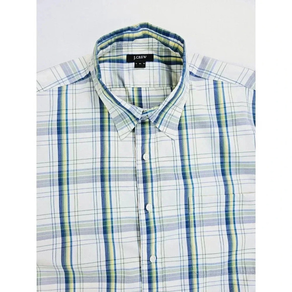 J. Crew Size XL Mens Vanilla Green Yellow Check Short Sleeve Cotton Pocket Shirt - Picture 5 of 10